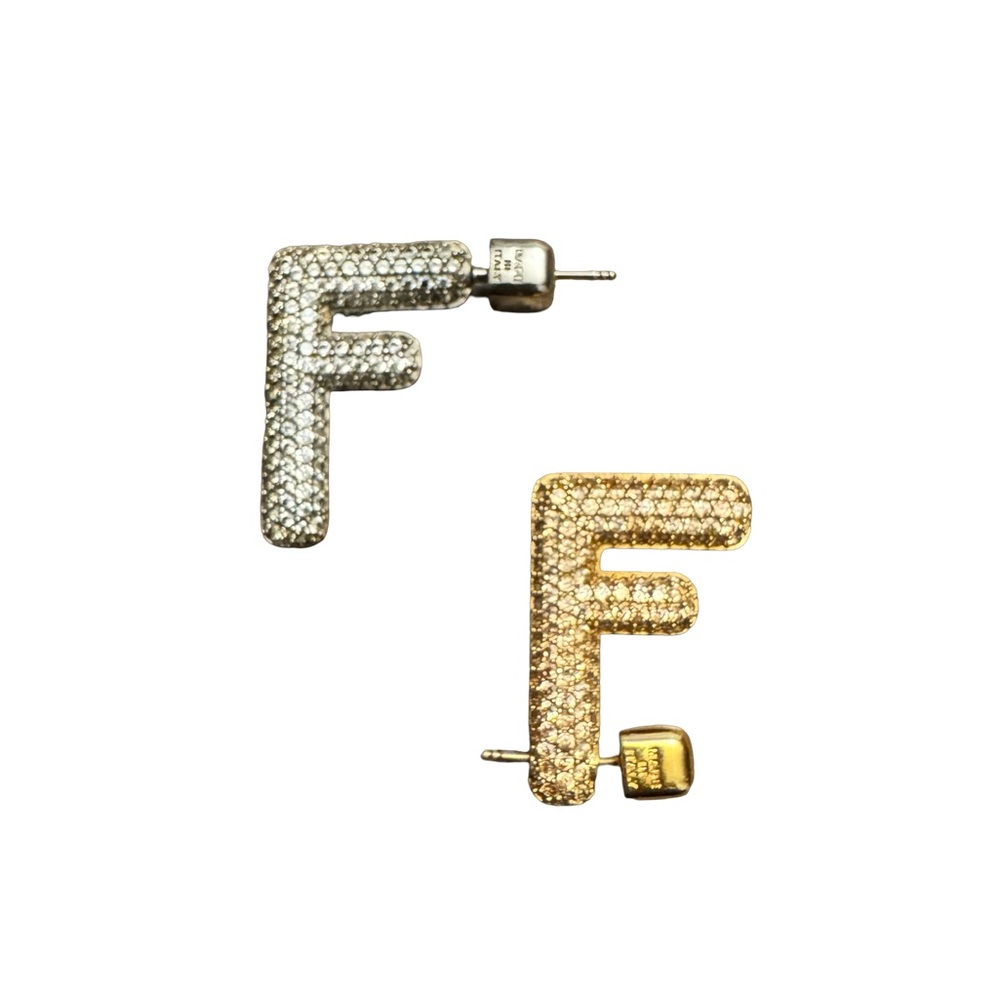 Fendi Crystal FF Logo Stud Earrings - Gold & Silver Mix